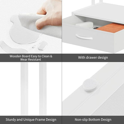 Printer Stand with Storage for Desk, with Fabric Drawer Desktop Printer Stand Shelf Organzier for Home Office, for Above and Under Desk Printer Table, Fax Machine Copier Scanner, White
