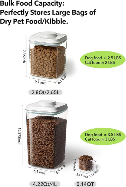 Dog Food Storage Container with One-Touch Lid, 2.8 QT / 2.65 L Stackable Durable BPA-Free PET Cat Food Storage Container,for Pet Treats, Supplements & Small Kibble