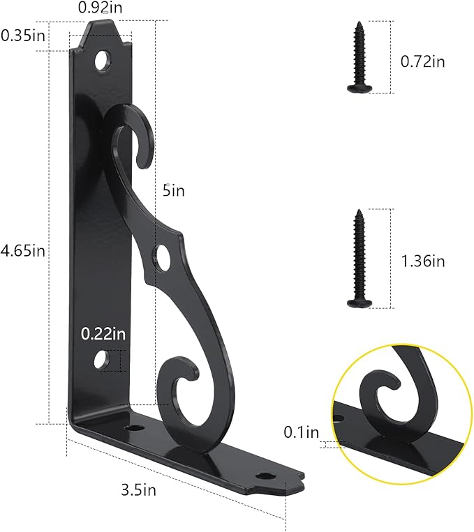 HOME MASTER HARDWARE 5 inch Shelf L Brackets Decorative Shelf Brackets Shelf Support Corner Brace Joint Right Angle Bracket with Screws Black 10-Pack (5 x 3-1/2 inch)