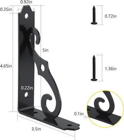 HOME MASTER HARDWARE Decorative Shelf Brackets 5x3-1/2 in Wall Mounted Floating Shelf Bracket L Heavy Duty Support Corner Brace Joint Right Angle Bracket for DIY Open Shelving with Screws Black 4 Pcs