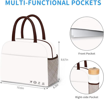 DALINDA Lunch Bag Lunch Box for Women Men Reusable Insulated Lunch Tote Bag, Handbags Case High Capacity for Travel Work Picnic,white