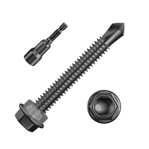 (150Pcs) #10×1-1/2" Black Hex Washer Head Self Drilling Screws, 410 Stainless Steel Metal SheetScrews，TEK Screws, Sheet Metal Self Tapping Screws