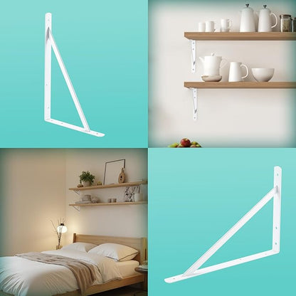 HOME MASTER HARDWARE 16x10 inch Heavy Duty Shelf Brackets, White Metal Wall Mounted Supports for Shelves, L Shaped Shelf Angle Bracket for Floating Shelves, 4 Pack