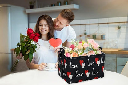 Essme Rectangular Heart Basket Gift Storage Box,Heart Storage Bins Organizer with Handles for Girls Room Decor,Basket,Shelf Basket.(Black love)