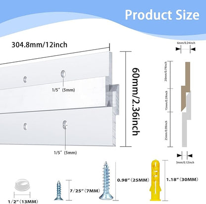 12 Inch French Cleat Hanger, Aluminum French Cleat, Mirror Hanging Hardware, French Cleat Heavy Duty for Panel, Whiteboard, Cabinet, Shelf, Headboard, Art (2 Pairs, Support 80lbs)