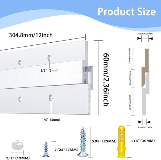 12 Inch French Cleat Hanger, Aluminum French Cleat, Mirror Hanging Hardware, French Cleat Heavy Duty for Panel, Whiteboard, Cabinet, Shelf, Headboard, Art (2 Pairs, Support 80lbs)