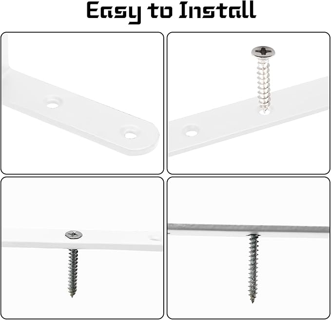 Luomorgo 4 Pcs L Shaped Brackets for Shelves, Heavy Duty Stainless Steel, Decorative Corner Brace Joint Right Angle Brackets, 5 x 3 Inch, White