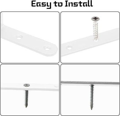 Luomorgo 4 Pcs L Shaped Brackets for Shelves, Heavy Duty Stainless Steel, Decorative Corner Brace Joint Right Angle Brackets, 5 x 3 Inch, White
