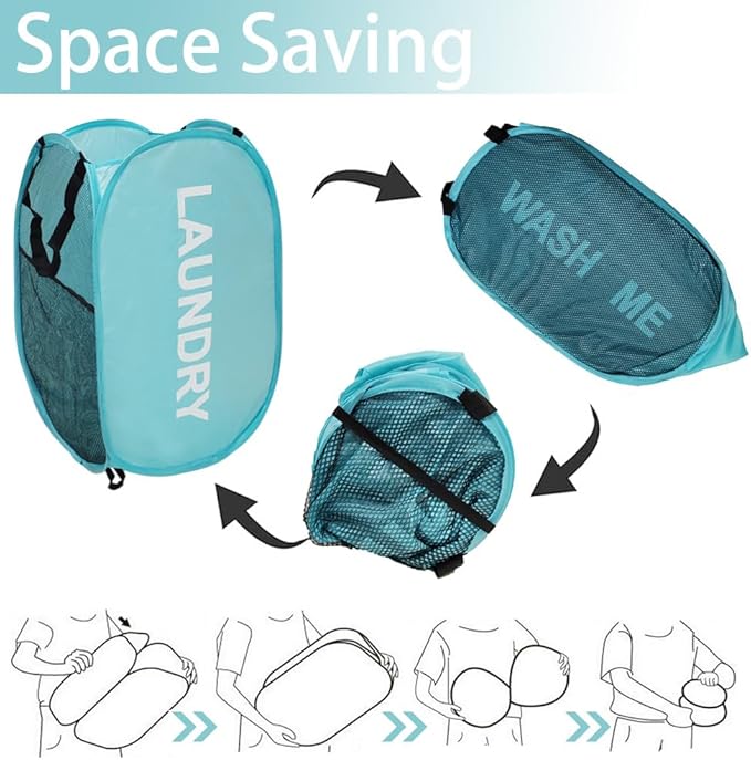 2Pack Collapsible Laundry Baskets Pop Up Laundry Hamper Mesh Storage Bins Clothes Hamper for Laundry, Blue