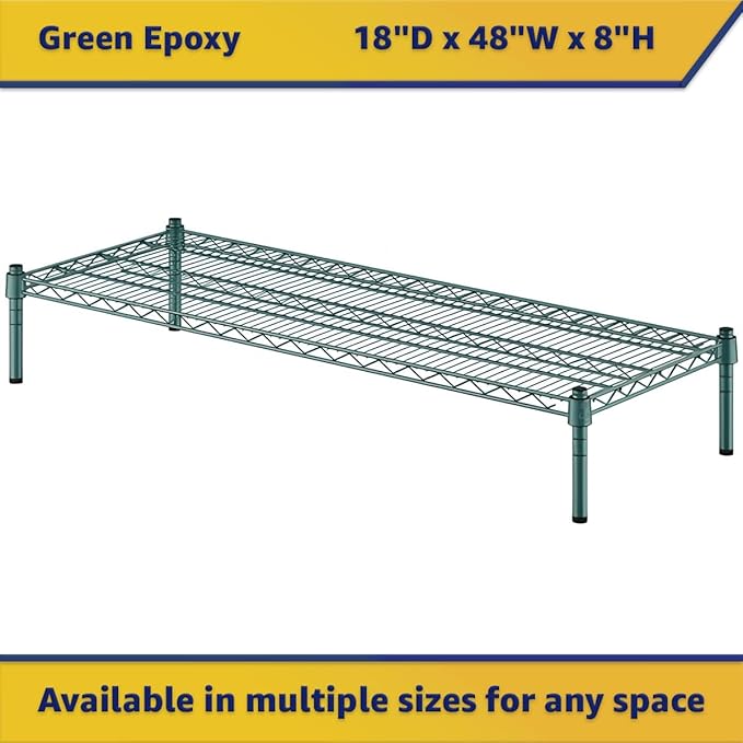 18" x 48" x 8" Green Epoxy Wire Storage Shelf, Dunnage Rack, Commercial 1 Tier Small Shelf