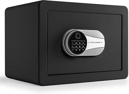 0.6 Cubic Feet Biometric Safe, Fingerprint Safe W/Fireproof Bag, Removable Shelf, Alarm System, Digital Electronic Money Box for Cash, Document, Home, Hotel Use, Black, 9.84"D x 13.78"W x 9.84"H