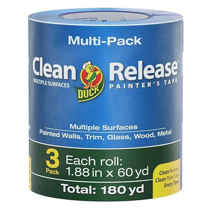 Duck Clean Release Blue Painter's Tape 2-Inch (1.88-Inch x 60-Yard), 3 Rolls, 180 Total Yards, 240461