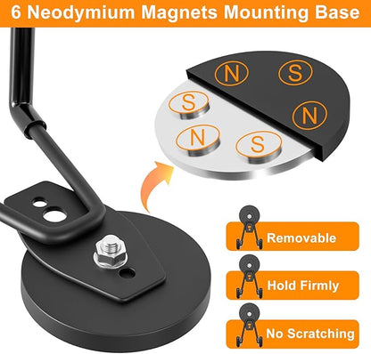 ENUODA Strong Magnetic Hooks Heavy Duty Neodymium Magnetic Tool Holder Magnet Garage Hooks for Hanging Broom, Mop, Power Tool, Toolbox, Shovel, Toolchest, Container, Van, Cabinet, Pegboard, 4 Pack