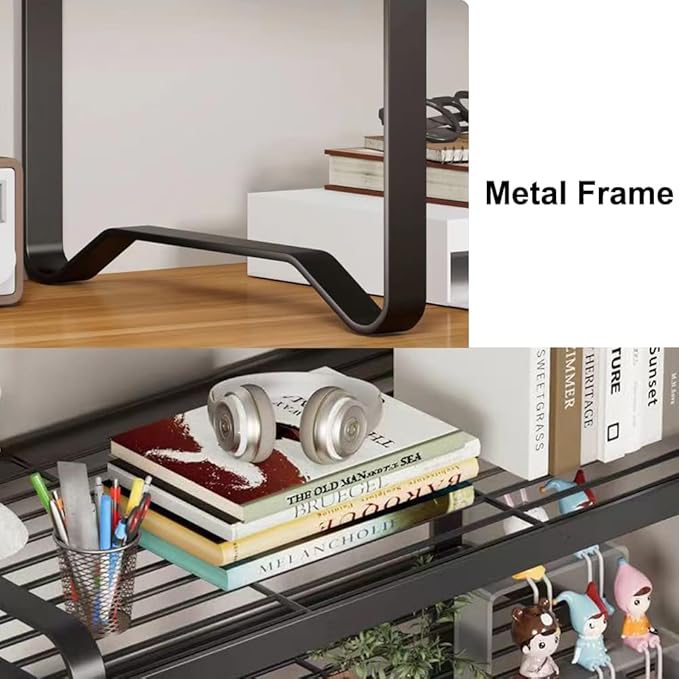 Hbluefat Metal Desktop Shelf Organizer, Small Desk Bookshelf for Home Office, Table Top Storage Shelf, Multipurpose Metal Desk Organizer for Books, Office Supplies, Home Decor (Black, 2 Tier)