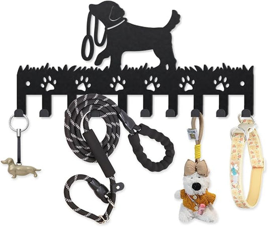 MAYJOYDIY Metal Dog Coat Hooks Wall Mount Dog Leash Coat Rack 9.8×4.7inch 10 Hooks Decorative Paw Black Key Hooks Key Holder for Wall Lover Gift Hanging Hats Towels Bags