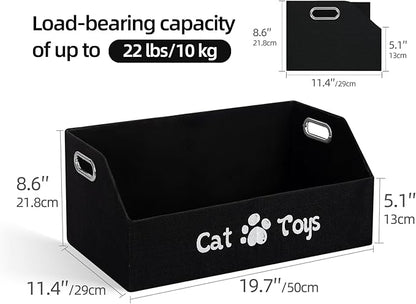 Cat Toy Basket, Kitten Toys Storage Organizer Foldable Fabric Bin Pet Supplies Chest Holder Trapezoid Container with Metal Handles for Organizing Cats Clothes Accessories, Black