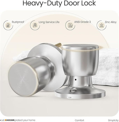 HOSOM Passage Door Knob, 2 Pack Interior Door Knob, Keyless Door knobs for Interior Doors, Hallway, Closet and More, No Locking Satin Nickel Door Handle Knob