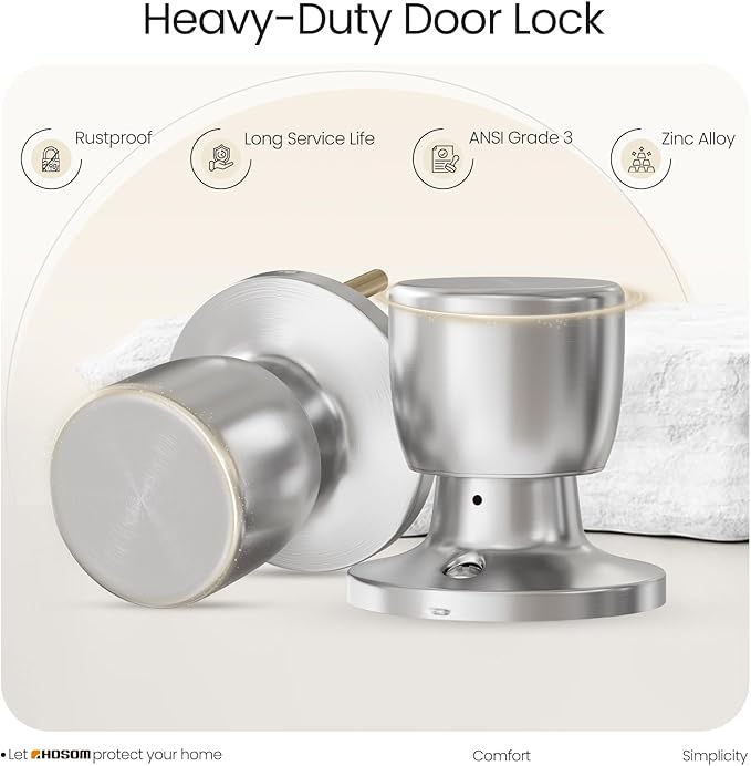 HOSOM Passage Door Knob, Interior Door Knob, Keyless Door knobs Interior for Hallway, Closet and More, No Locking Satin Nickel Door Handle Knob, 1 Pack