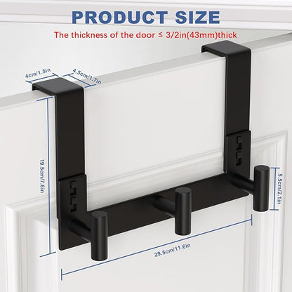PMMASTO Over The Door Hooks, Fits 1-3/4" Thick Door No Drill Hooks for Closet Bathroom Bedroom Organization, Hanger for Coat Towel Robe (Black, 3 T-Hooks)
