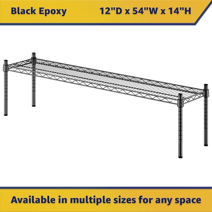 12" x 54" x 14" Black Epoxy Wire Storage Shelf, Dunnage Rack, Commercial 1 Tier Small Shelf
