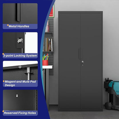 LUCYPAL Metal Storage Cabinet with 4 Shelves,Steel Office Storage Cabinet with Locking Doors,70.8”H Metal Cabinet for Home Office,Garage,Black