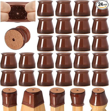 24 Pcs Chair Leg Floor Protectors for Hardwood Floors Silicone Covers to Protect Wood Tile Floors Felt Bottom Furniture Leg Caps Anti-Scratch Reduce Noise (Fit:1.3"-2")