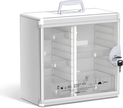 Glosen Medicine Cabinet Locking Medicine Cabinet Wall Mounted【 Silver 13.6 x 13.4 x 6.5 Inch 】 Portable Storage Container Big Capacity