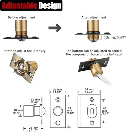 JQK Closet Ball Catch Door Hardware, Stainless Steel Catch Adjustable with Strike Plate, Antique Bronze 2 Pack, HBC100-QG-P2