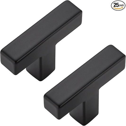 25 Pack Matte Black Cabinet Knobs - Kitchen Cabinet Knobs Black Cabinet Pulls for Kitchen Cabinet Drawer Stainless Steel Dresser Knobs for Cabinet Hardware 2in Length Single Hole Square