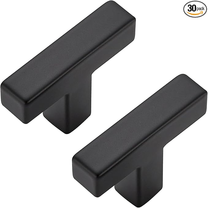30 Pack Matte Black Cabinet Knobs - Kitchen Cabinet Knobs Black Cabinet Pulls for Kitchen Cabinet Drawer Stainless Steel Dresser Knobs for Cabinet Hardware 2in Length Single Hole Square