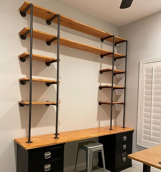 (77"Tall,14"Deep,2pcs) Industrial Retro Wall Mount Iron Pipe Shelf,DIY Open Bookshelf,Hung Bracket,Home Improvement Kitchen Shelves,Tool Utility Shelves, Office Shelves, Pipe Shelving