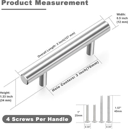 Estmoon 30 Pack Brushed Nickel Cabinet Handles 3 Inch Hole Center Drawer Pulls Stainless Steel Cabinet Pulls Silver Kitchen Handles Cabinet Hardware for Drawers, Cupboards - 5" Length, 3" Hole Center