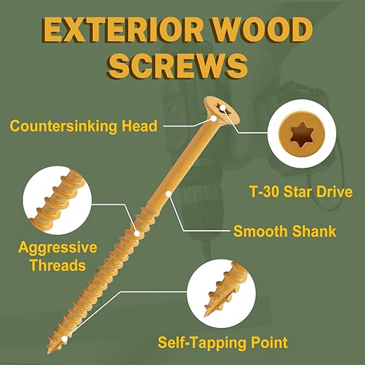 LIONMAX Deck Screws #14 x8 Inch, 100 PCS, Long Wood Screw, Rust Resistant, Exterior Epoxy Coated for Outdoor Decking, Torx/Star Drive Head, T30 Star Bit Included