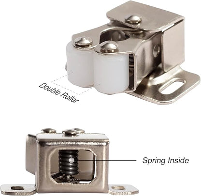 8 PCS Cabinet Latch Double Roller Catch Hardware for Cupboard Closet Cabinet Door Latches and Catches, Nickel
