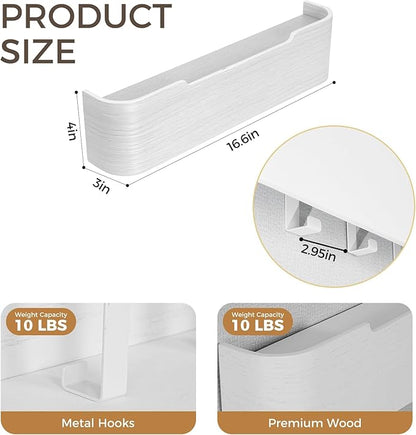 Wall Coat Rack Floating Shelves Modern Coat Rack Wall Mount with Storage Entryway Shelf Wooden Hanger 20 Inch 4 Hidden Metal Hooks for Living Room Bedroom (White, 4 Hooks)
