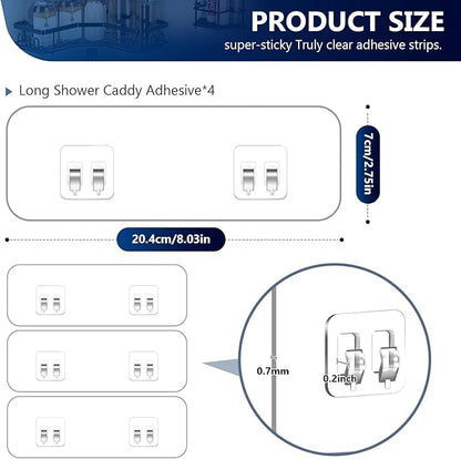 9 Pack Shower Caddy Adhesive Replacement Stickers,Strong Hooks for Caddy, Clear Waterproof Adhesive Strips, No Drilling for Kitchen Racks and Bathroom Storage Shelves (Clear 2 Hooks)