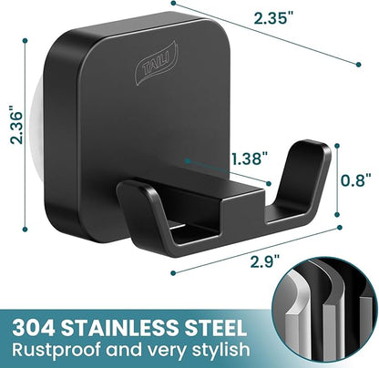 TAILI Patented Strong Suction Cup Hook, 304 Stainless Steel Bathroom Suction Cup Holder for Towel, Loofah, Bathrobe, Damage-Free Hanging Shower Wall Hook, Double-Hook Widening Design, 2 Pack, Black
