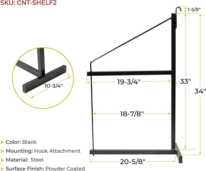 Mytee Products 4 Pack 2 Tier Shipping Container Shelving Bracket with Hooks - 19-3/4"x34, 550 lbs WLL - Black Powder Coated Steel for Heavy Duty Trailer Containers - Easy to Assemble & Remove