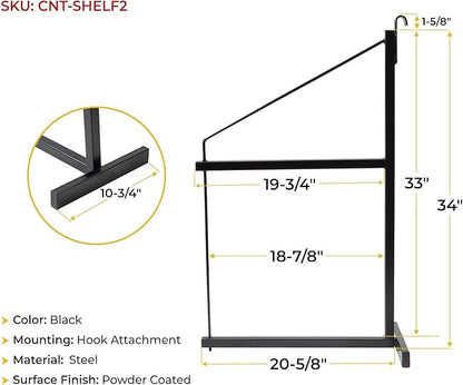 Mytee Products 8 Pack 2 Tier Shipping Container Shelving Bracket with Hooks - 19-3/4"x34, 550 lbs WLL - Black Powder Coated Steel for Heavy Duty Trailer Containers - Easy to Assemble & Remove