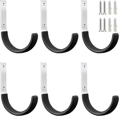 Heavy Duty Steel Garage Hooks,Garage Storage Utility Hooks,Heavy Duty Garage Garden Tool Organizer,Steel Wall Mount Hooks, Garden Hose Hanger, Small U Hooks (Black 6 Pack)