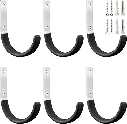 Heavy Duty Steel Garage Hooks,Garage Storage Utility Hooks,Heavy Duty Garage Garden Tool Organizer,Steel Wall Mount Hooks, Garden Hose Hanger, Small U Hooks (Black 6 Pack)