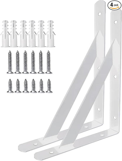 Heavy Duty Shelf Brackets Wall Mount Steel Bracket Wall Brackets for Shelves (White, 10 x 6 Inch-1 Pair)