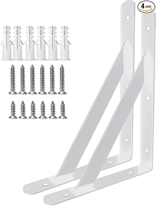 Heavy Duty Shelf Brackets Wall Mount Steel Bracket Wall Brackets for Shelves (White, 10 x 6 Inch-1 Pair)