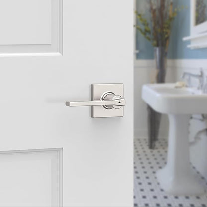 Kwikset Casey Interior Privacy Door Handle with Lock,Door Lever for Bathroom and Bedroom,Satin Nickel Reversible Keyless Turn Lock,with Microban Protection,(Pack of 4)