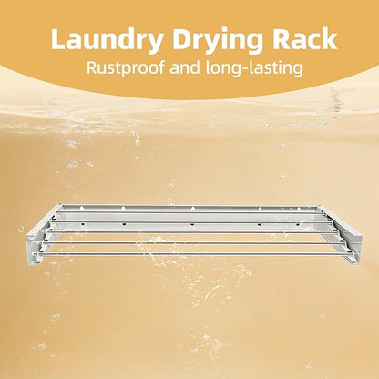 Wall Mounted Clothes Drying Rack 32", Collapsible Space Saving Laundry Drying Rack with 50 lb Capacity, Laundry Room Organization for Clothes, Foldable, 5 Rods, White