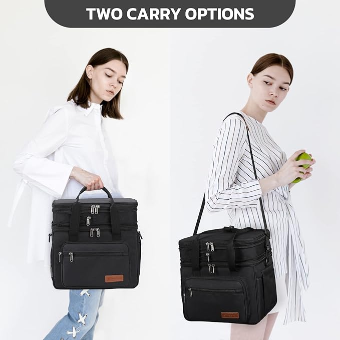 Maelstrom Lunch Box, 23L Insulated Lunch Bag, Expandable Double Deck Cooler Bag, Lightweight Leakproof Tote Bag With Side Tissue Pocket, Suit For Men and Women, Black
