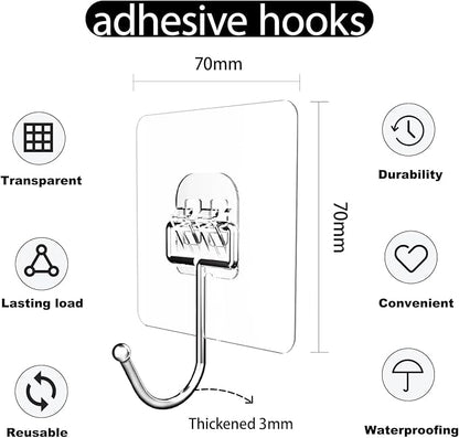 Adhesive Hooks for Hanging, Wall Hooks Self Adhesive Towel Coat Waterproof Transparent Hook for Bathroom Shower Kitchen Keys Door Outdoor Home Improvement Utility Hook 18 Pack Hold 40 lb(Max)