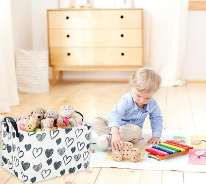 Rectangular Kids Baskets,Heart Storage Bins Organizer.Cute Storage Bin with Handles. Kids Basket,Girls Room Decor,Books Basket, Gifts Bins Empty.(Black Heart)