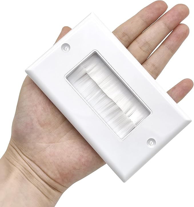 Brush Wall Plate with Low Voltage Mounting Bracket - Cable Pass Through Wall Plates for Home Theater, and TV Wall Outlets, Single Gang Cable Access Strap, Durable Wire Hider Wall Socket