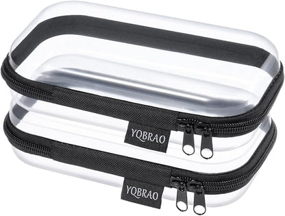 2PCS Zippered Hard Pouch Double,Portable Waterproof Cosmetic Bag with Zipper,DIY Storage Organizer Bins,Hard Plastic Case,Clear Zipper Bags for Organizing,Pencil Case
